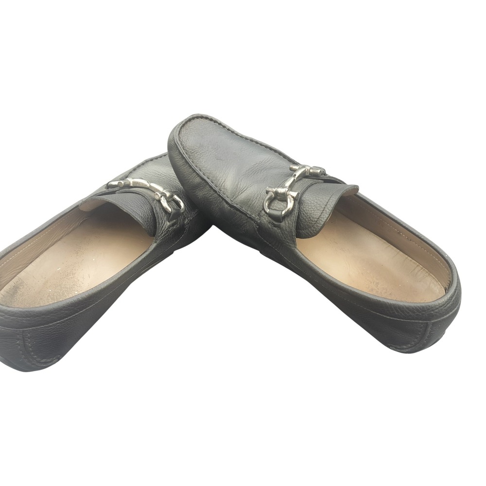 Salvatore Ferragamo Mens Black Pebbled Leather Gancini Bit Driving Loafers Italy